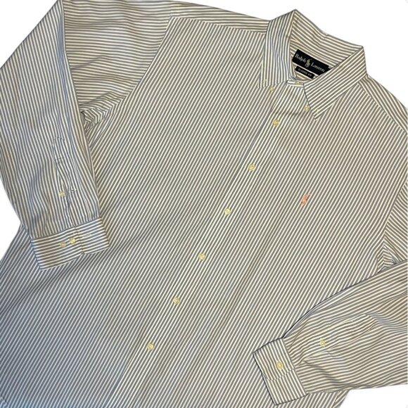 Ralph Lauren Blue & White Striped Button-Up Long Sleeve Shirt Mens L Classic Fit - Picture 1 of 14